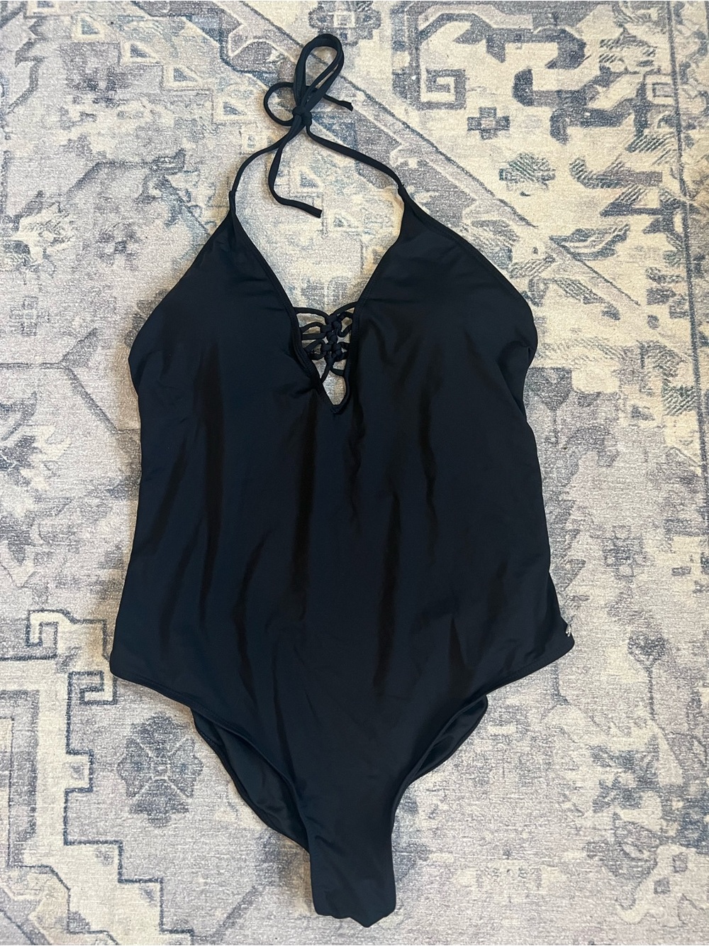 FarWest Black Lace-Up Halter One-Piece Swimsuit XL - Picture 2 of 3